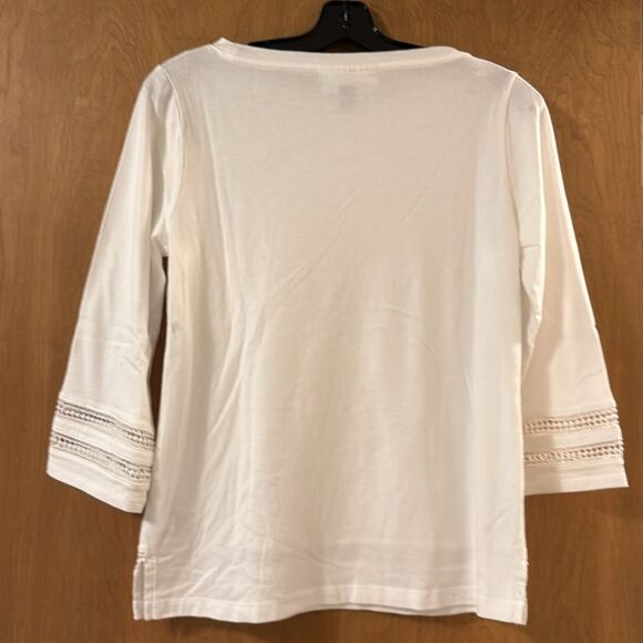 Karen Scott White 3/4 Sleeve Blouse with Striped Details - Picture 2 of 7